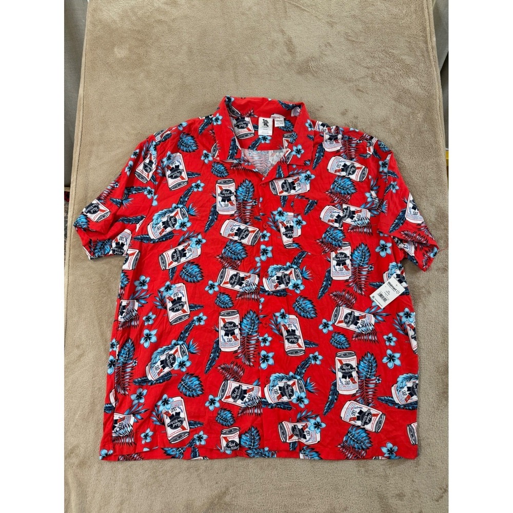 Pabst Blue Ribbon shirt Mens size 3XL Red Tropic PBR Beer AOP Hawaiian Rayon NEW